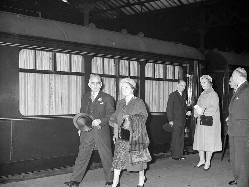 The Queen Mother arrives at Waverley Station in November 1959.