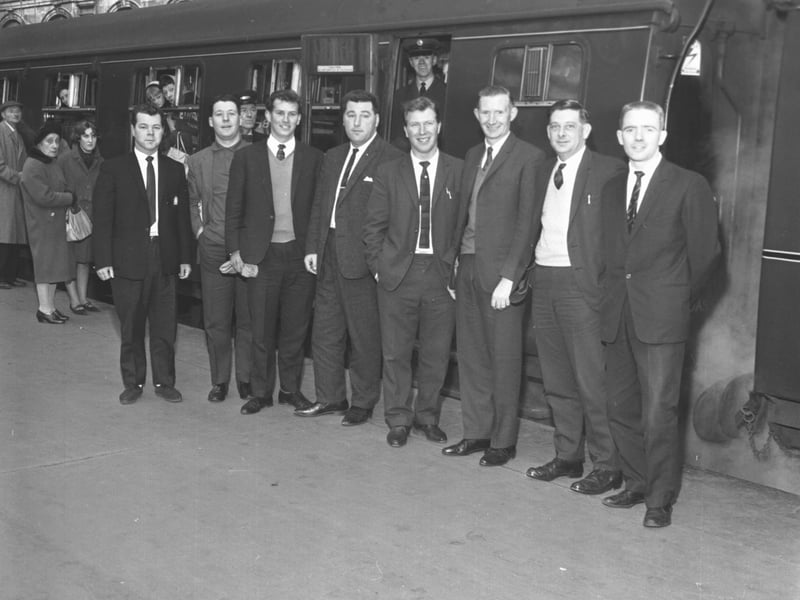 Members of the Scottish Territorial Army at Waverley Station as they prepare for their tour of duty in Aden in April 1966.