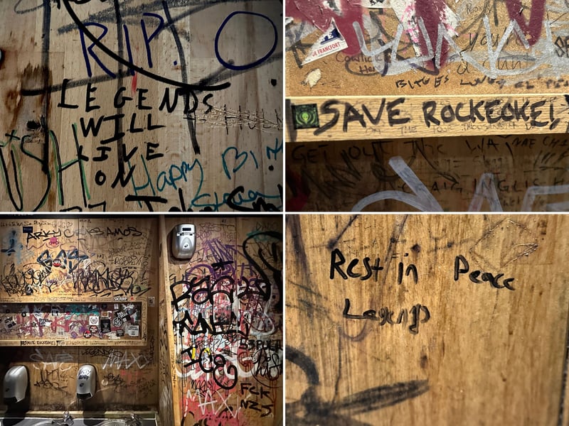 Regulars left messages on the graffiti wall in the toilets. 