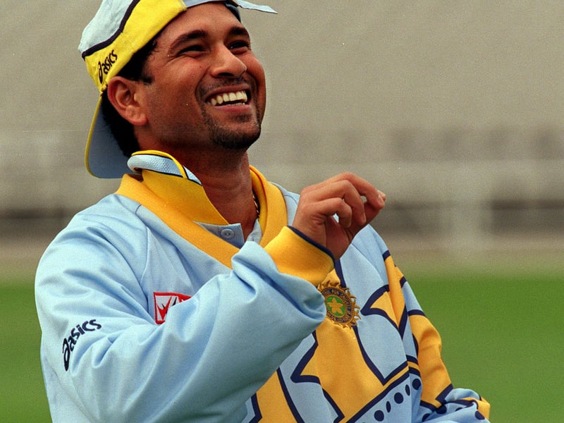 Sachin Tendulkar pictured in the nets in May 1999 after the match between Yorkshire and India at Harrogate was abandoned due to water on the pitch.