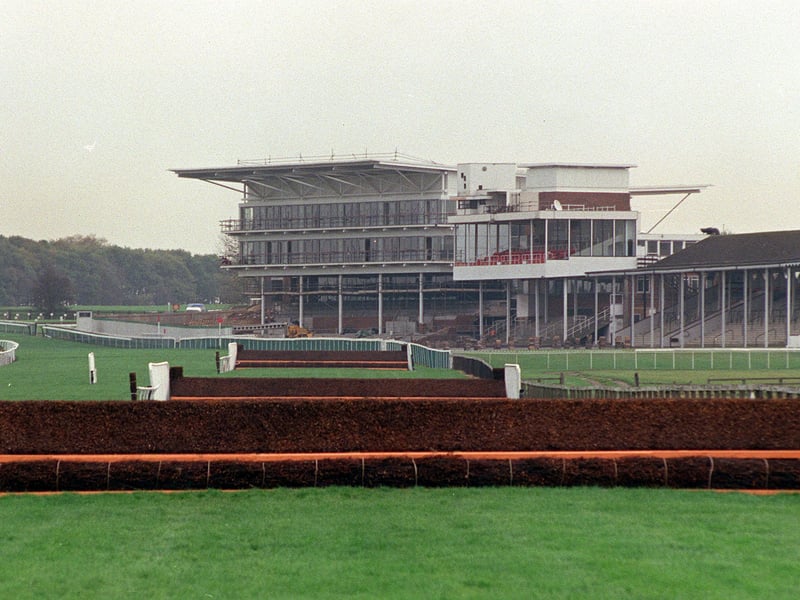 The view down the home straight towards the new Millennium Stand at Wetherby Racecourse in November 1999.