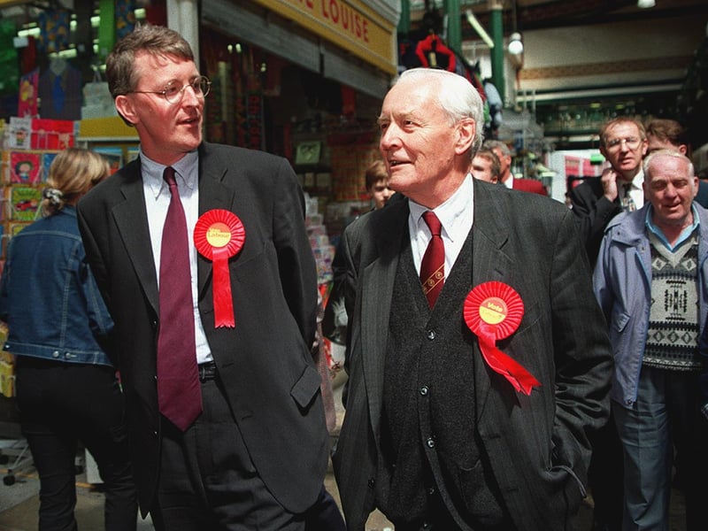 Tony Benn Mp joins his son Hilary on the campaign trail at Kirkgate Market in June 1999. Hilary was Labour's candidate for the Leeds Central by-election.