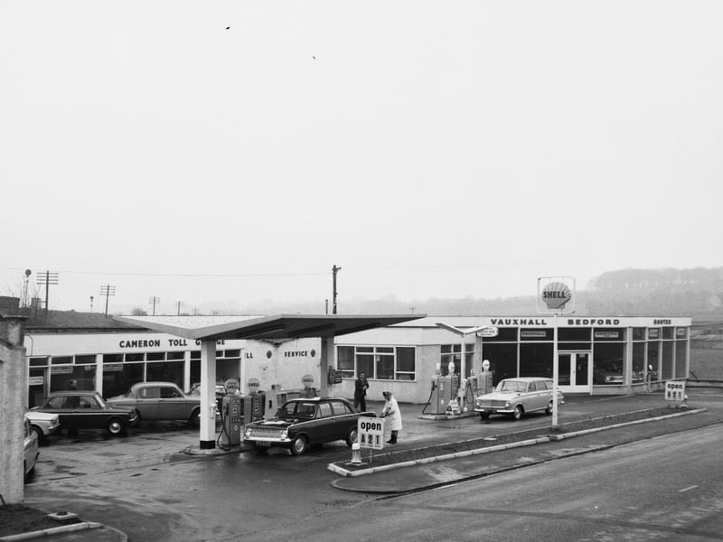 The forecourt of the Cameron Toll garage in Dalkeith in April 1966.