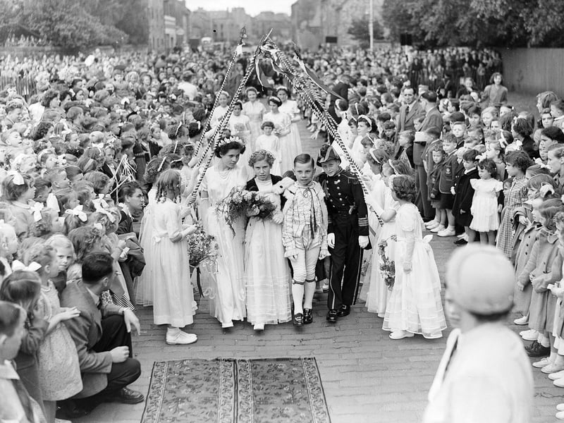 Gala Queen Margaret Purkis and Gala King John Illand at Dalkieth Gala Day in June 1954.