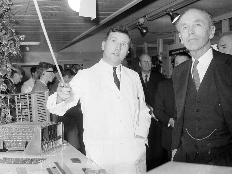 Lord Hume visits the new Ferranti factory in Dalkeith in August 1959.