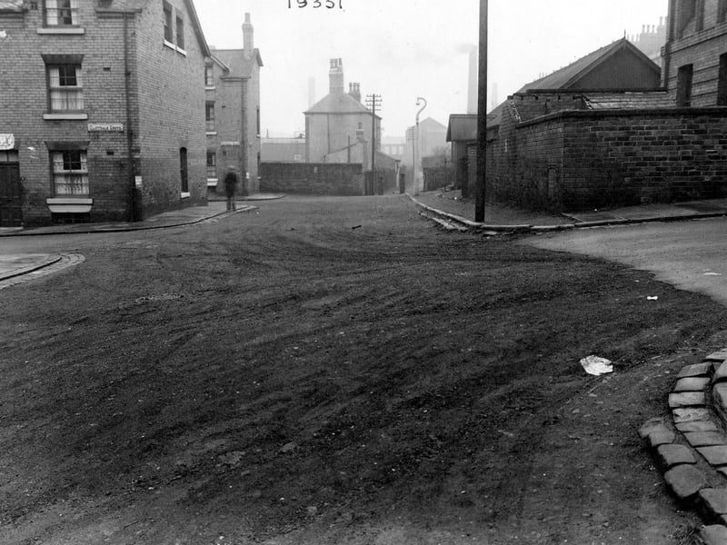 Looking south east along Cliffdale Road. Cliffdale Grove and Place are visible on the left. Pictured in November 1953.