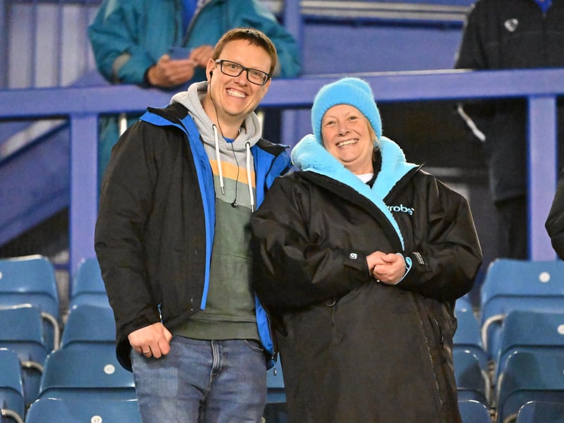 Brilliant photos of Pompey fans under the lights at Fratton Park against Derby County on Monday.