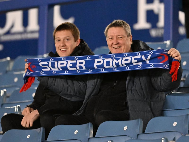 Brilliant photos of Pompey fans under the lights at Fratton Park against Derby County on Monday.