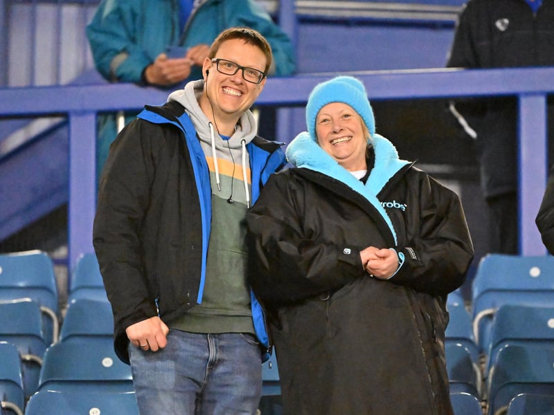 Brilliant photos of Pompey fans under the lights at Fratton Park against Derby County on Monday.