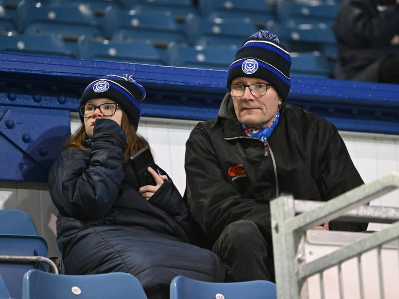 Brilliant photos of Pompey fans under the lights at Fratton Park against Derby County on Monday.