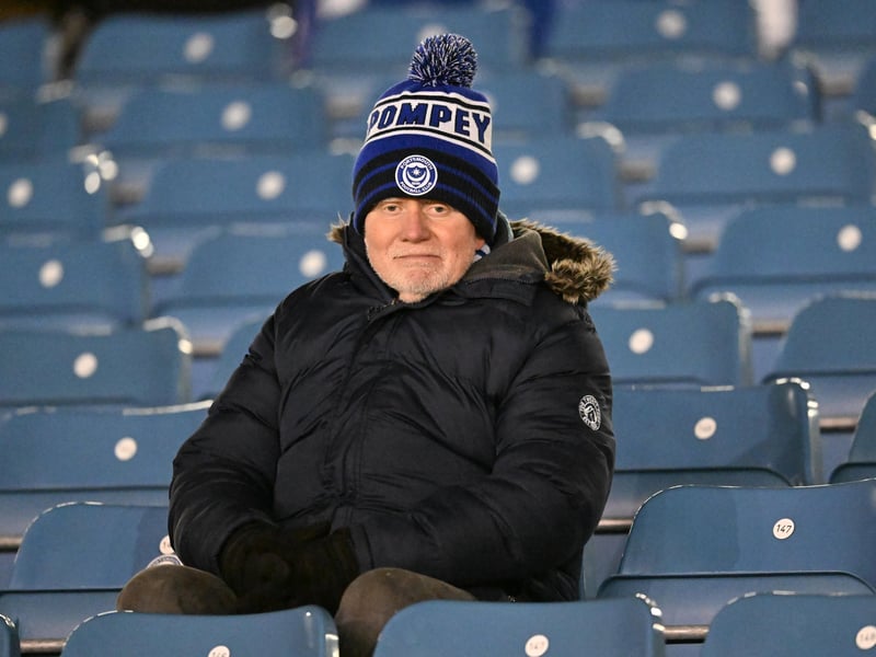 Brilliant photos of Pompey fans under the lights at Fratton Park against Derby County on Monday.