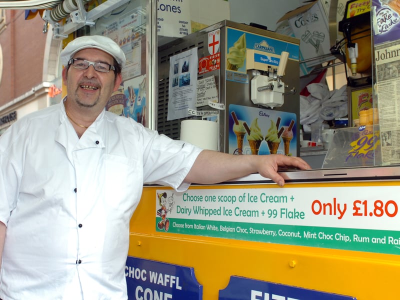 Ice cream seller Johnny Marrocco beside his kiosk on Land's Lane, Leeds, in 2008