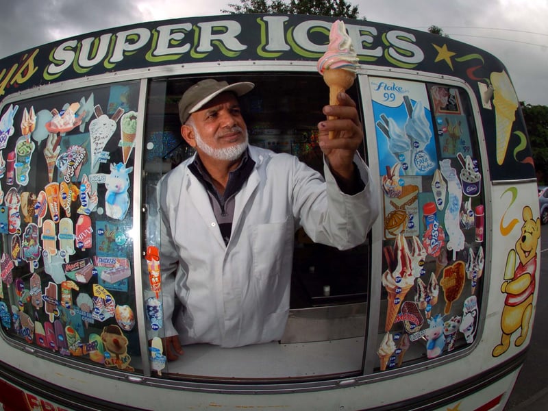 Mohammed Ramzan pictured with his ice cream van at Armley, Leeds, in August 2009
