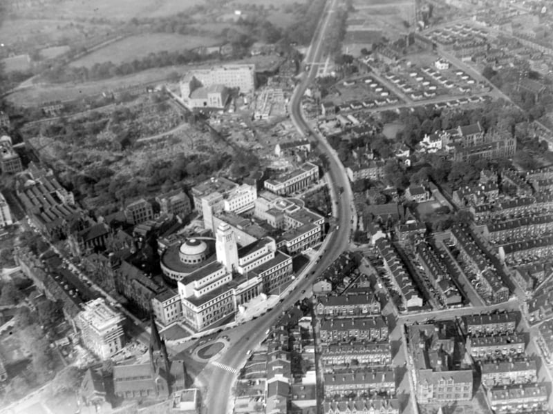 A bird's eye view of Leeds University and Woodhouse Lane from the air in October 1958.