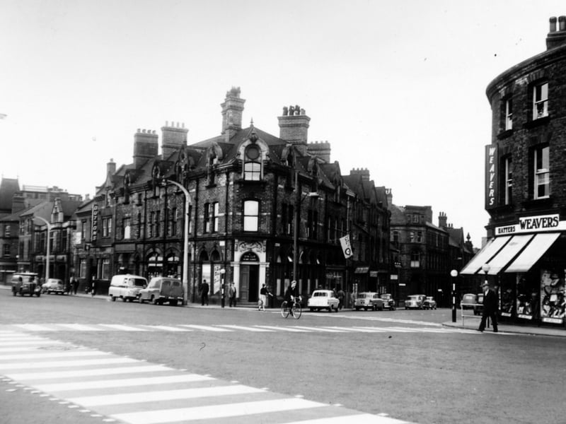 The junction of Woodhouse Lane and Cookridge Street in June 1958.