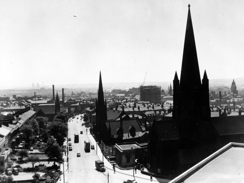 Woodhouse Lane from the University in June 1957.