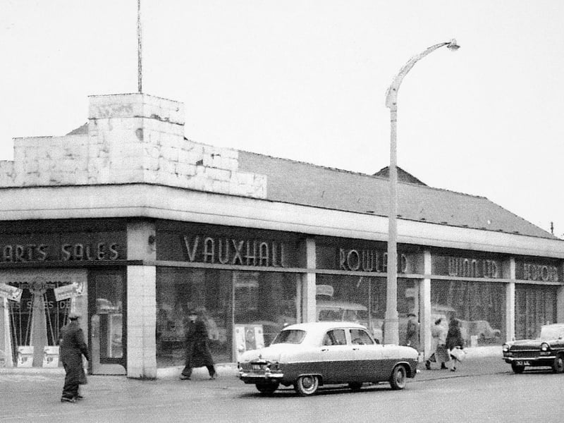 Rowland Winn Ltd, garage, at 74, Woodhouse Lane pictured in 1958. It was demolished along with very large workshops on St. Columba Street to make way for the Merrion Centre.