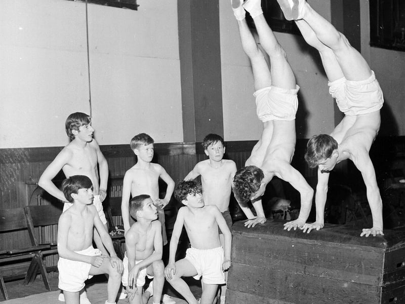 Gymnastics at North Merchiston Youth Club in Watson Cresent in November 1964.