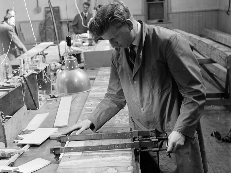 Work to restore the 16th century ceiling of Merchiston Tower in May 1964.