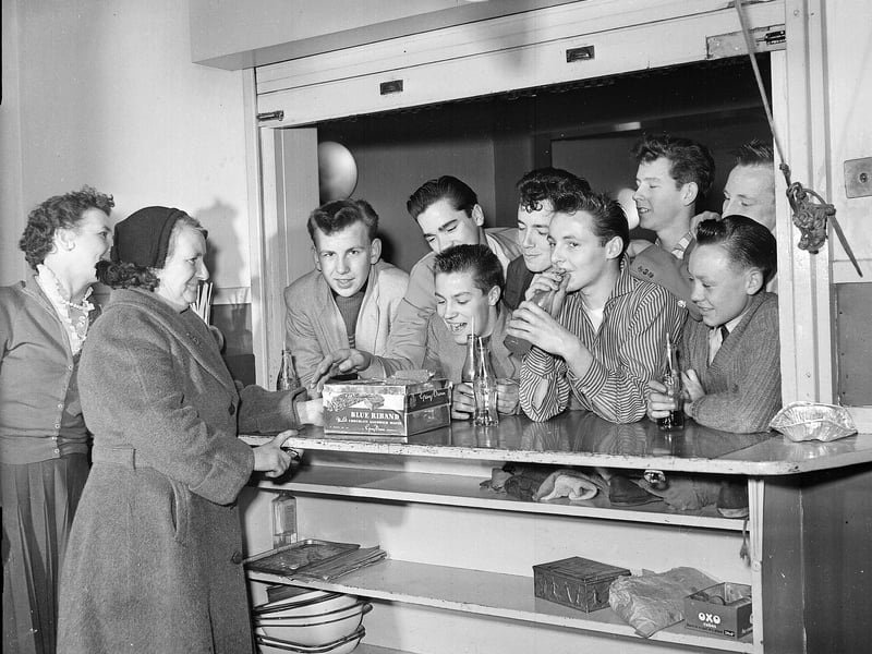 Boys refresh themselves in the North Merchiston Youth Club canteen in November 1958.