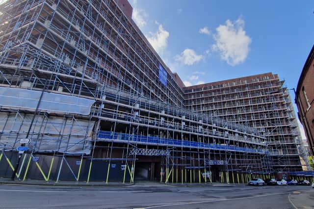 The Fold apartments on Pinfold Street have been waiting since March for 963 new windows.