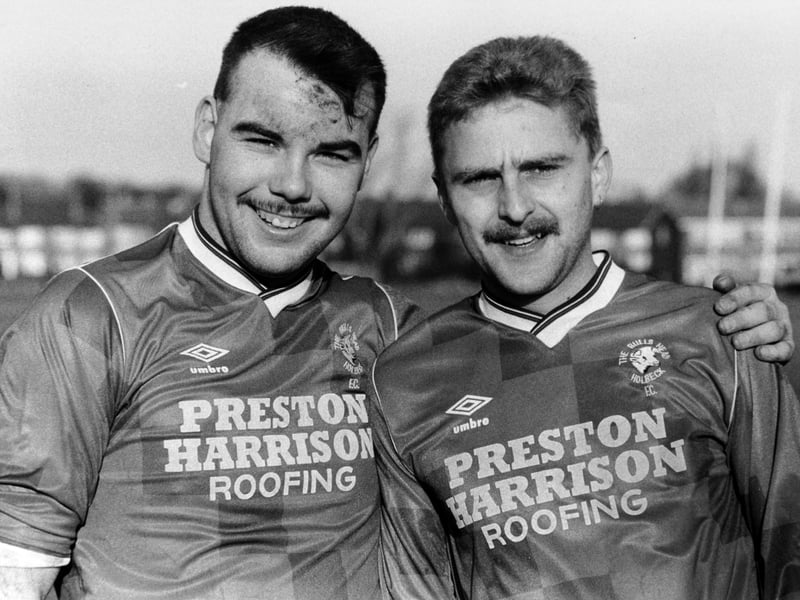 December 1988 and Bulls Head of Holbeck progressed to the fourth round of the Presidents Cup when they defeated Howson Algraphy by 2-0 in a third round replay. Pictured are scorers Craig Blakeley, left, and Simon Nelson. 