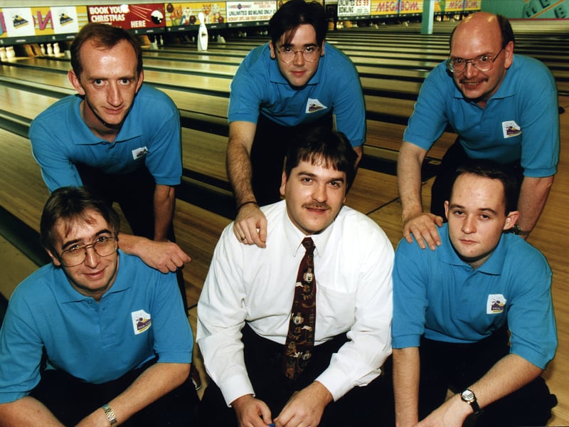 Edinburgh Eagles tenpin bowling team pictured in 1996. They were desperate for a new coach after winning just one game in the Silk Cut Tenpin League so far that season.