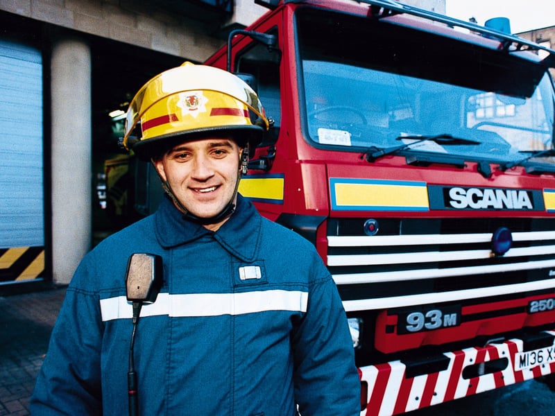 Firefighter John Dickie at Tollcross Fire Station in 1996