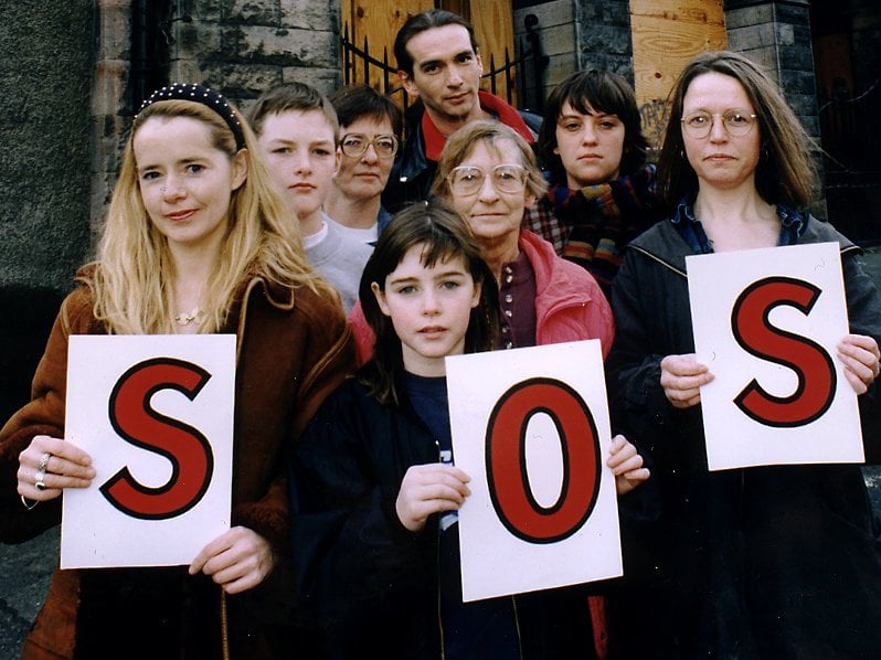 Save Our Baths campaigners outside the Infirmary Street Baths, Edinburgh, which they were campaigning to get reopened in 1996