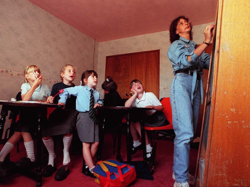 Pupils from St Paul's Primary School, in Hurlford, are taught by parents in a room over the Thack Inn, in 1996