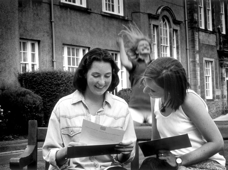 Joanna Loudon, Heather Barclay and Lorna Sinclair,  of St George's School, celebrate their exam results in 1996