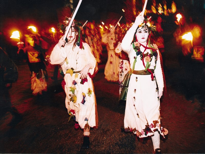 Dancers at the Beltane Fire Festival on Calton Hill, Edinburgh, in 1996