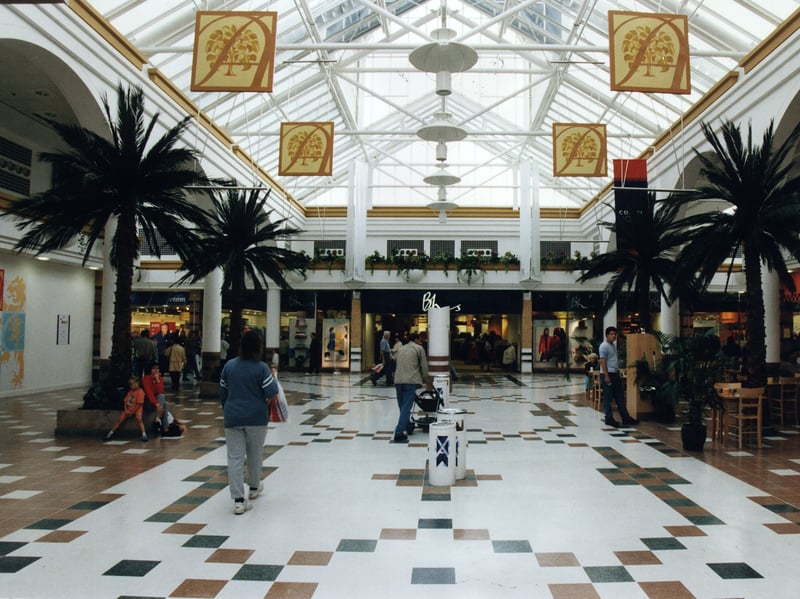 Inside Livingston's Almondvale Shopping Centre in 1996, with shops including BHS