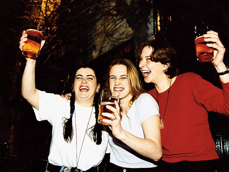 Carolyn Hughes, Sally Poulter and Alison Hynd on a night out in Edinburgh in 1996
