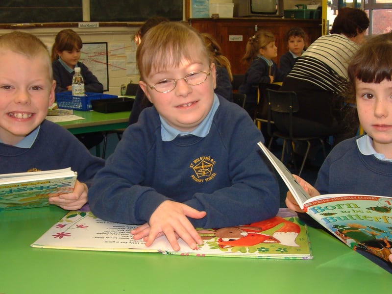 Year three pupils reading during their literacy class. Pictured from left are Connor Benson (7), Maisie McGarvey (7) and Charlotte Carney (6)