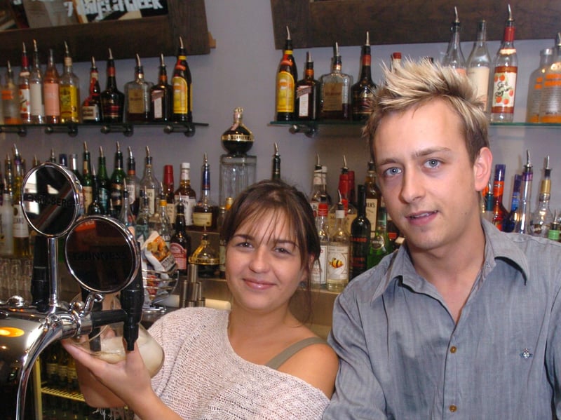 Manager Amy Tingle and assistant manager Richard Watson at the BrB pub, West Street, Sheffield, in 2004
