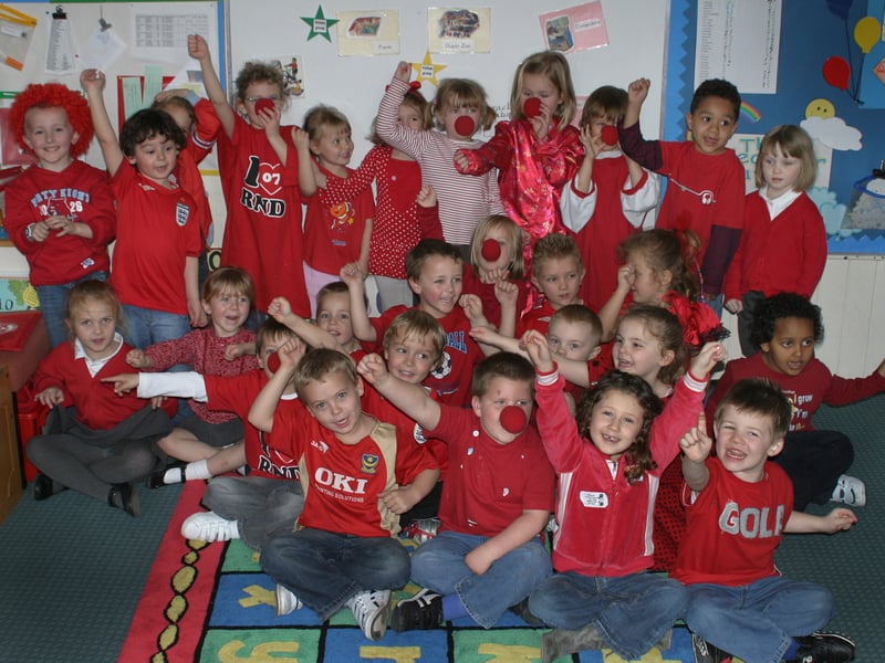 Red Nose Day_The BIG One_Pupils at Copnor Infant School wearing Big Red clothes to school to raise money for Comic Relief.
Picture Alice Mills