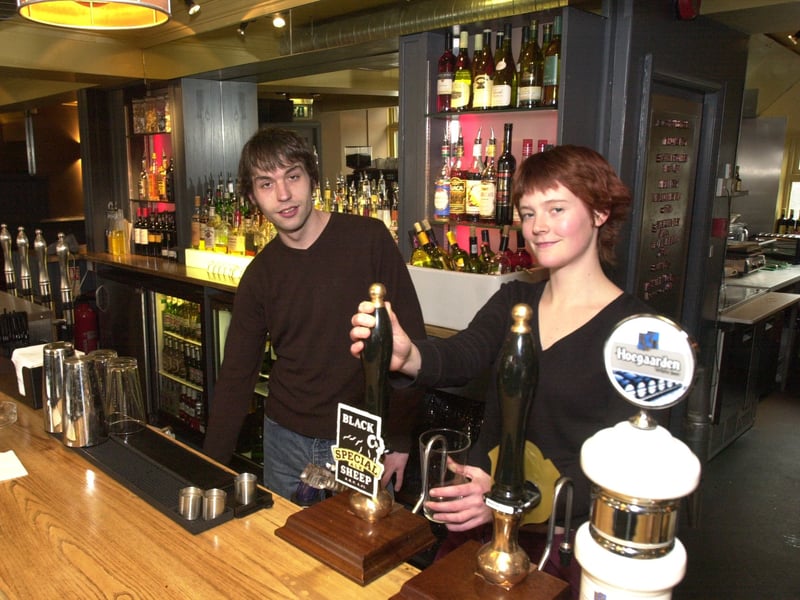 Assistant manager John Noble with Emma Yeomans at Muse bar, West Street, Sheffield, in 2003
