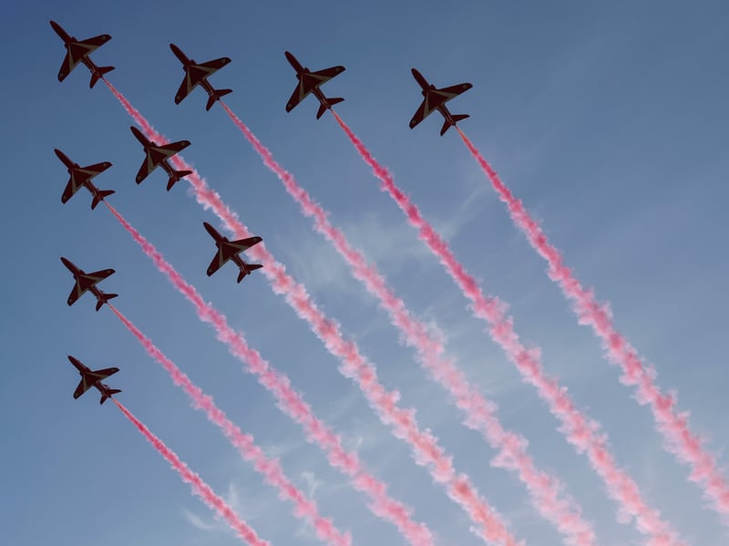 Even the Red Arrows were helping to cheer Greg James on during his 1,000km tandem bike ride for Comic Relief.