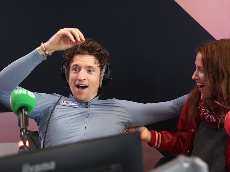 After reaching the finish line in Edinburgh, Greg learned that he raised more than £4 million during the Radio 1 Longest Ride, with his wife Bella Mackie by his side. 