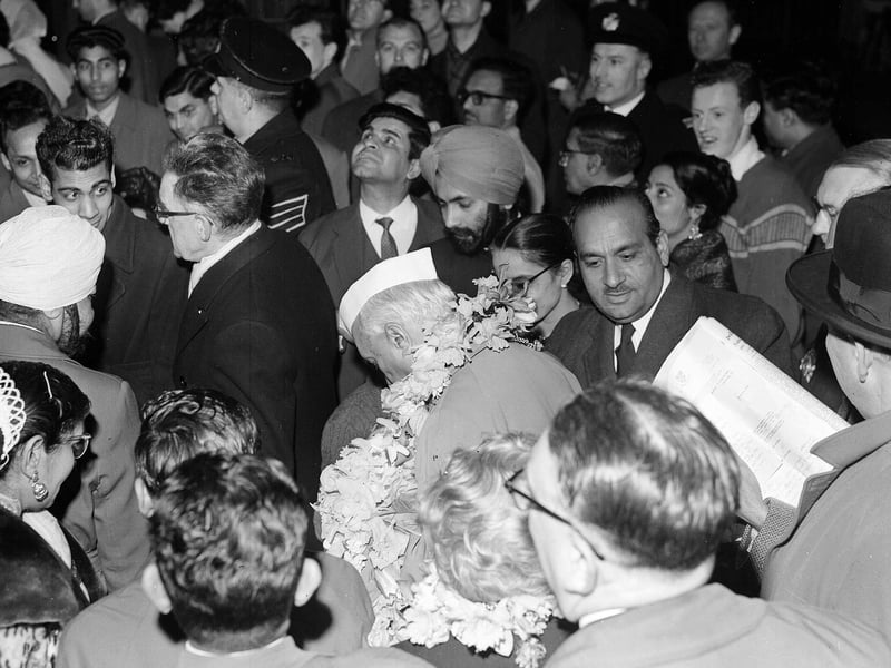 Indian Prime Minister Jawaharlal Nehru arrives at Turnhouse Airport for a visit to Edinburgh in March 1961.