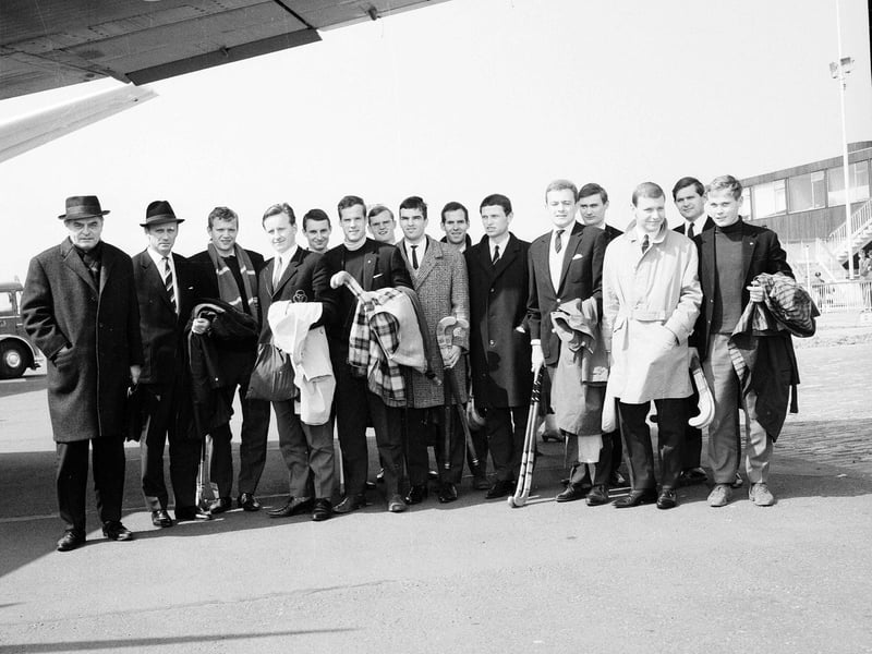 The West German Hockey team arrive at Turnhouse Airport in April 1965.