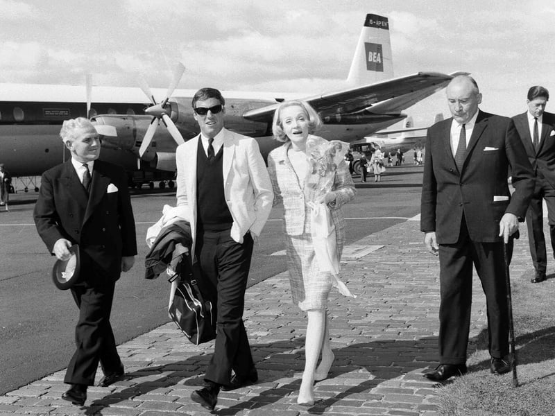 Marlene Dietrich and Burt Bacharach arrive at Turnhouse Airport for the Edinburgh Festival in August 1965.