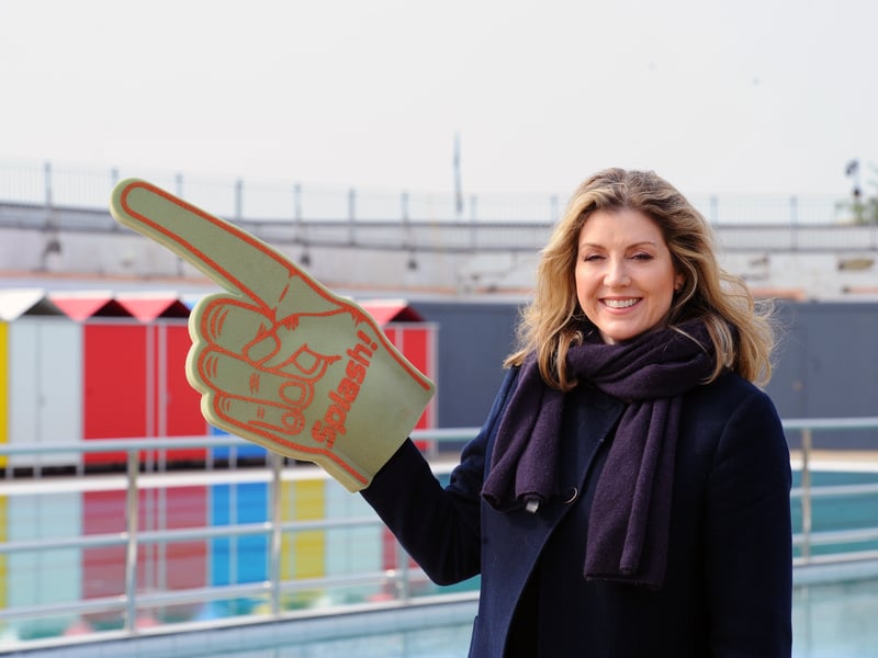 On Monday, March 23, 2026, Portsmouth City Council marked the completion of the multi-million-pound redevelopment of Hilsea Lido by officially handing the site over to its new operators.

Pictured is: Penny Mordaunt with her Splash! foam finger.

Picture: Sarah Standing (230326-1150)