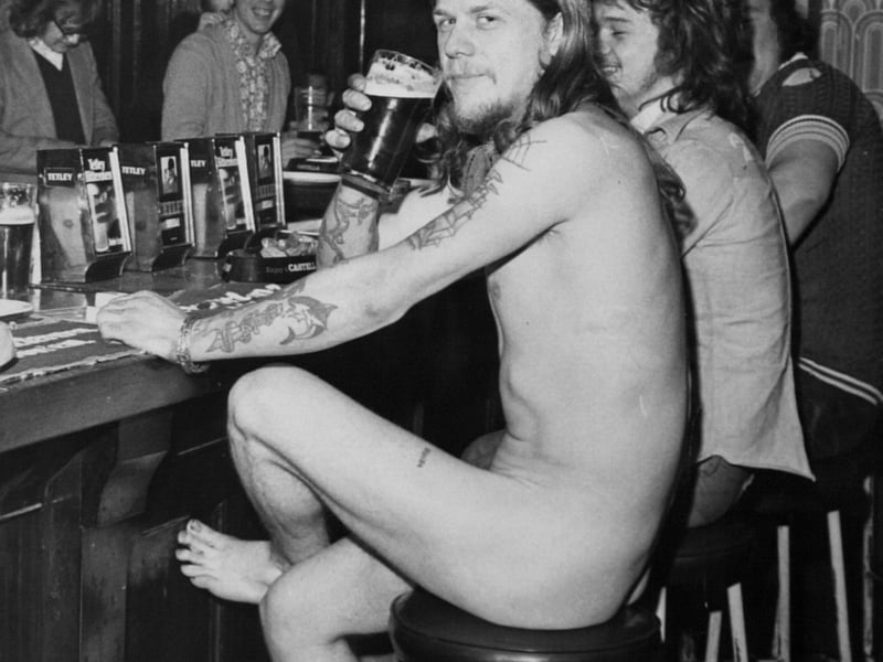 March 1974 and Barry Birdsall enjoys a pint at the Newlands Hotel after becoming the city's first streaker.