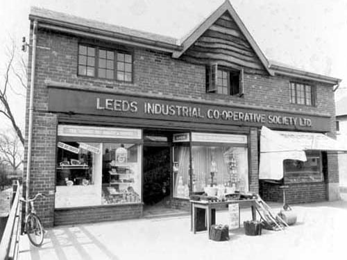 Butchers, bakers and grocery department of Leeds Industrial Co-operative Society Ltd on Hollin Park Parade, Oakwood Lane pictured in April 1936.