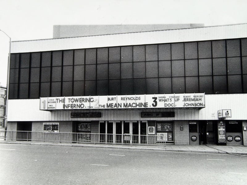 The ABC cinema, Vicar Lane, Leeds, in April 1975, with the films showing including The Towering Inferno
