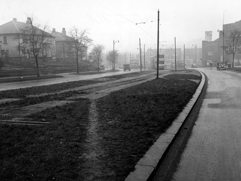 A view along Easterly Road towards the junction with Roundhay Road. The Clock Cinema is on the corner. Pictured in December 1951.