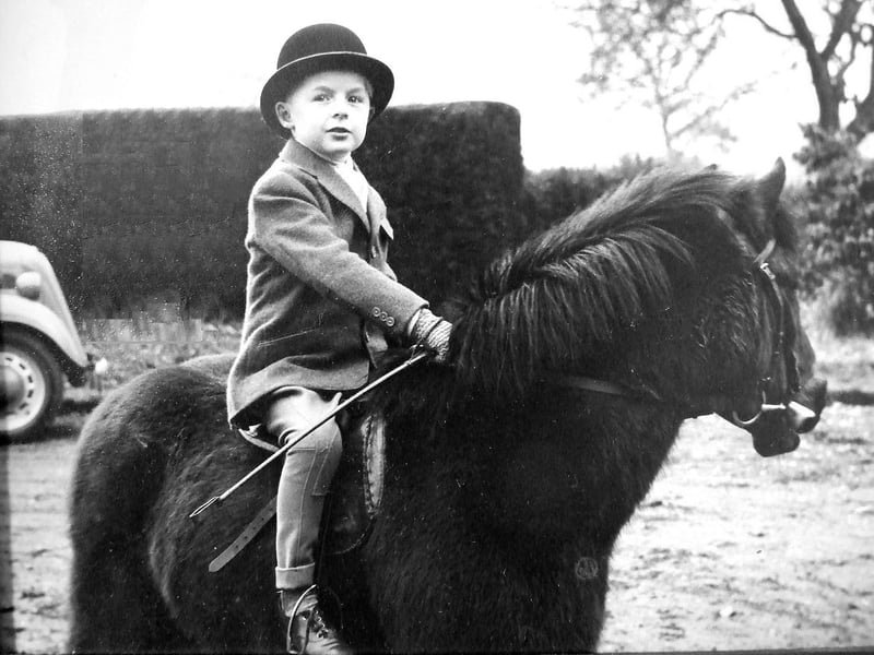 Simon Dewhurst on a pony in 1952. Simon spent much of his upbringing at Barmere, a grand house not far from Whitchurch.