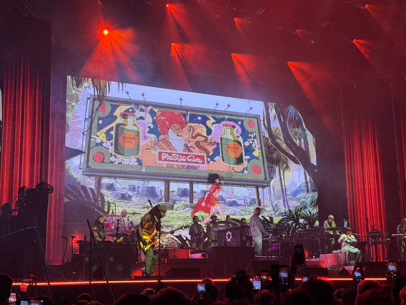Gorillaz opened with the title track from their acclaimed new album 'The Mountain'.